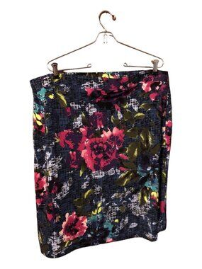 Jacklyn Smith Blue Undertone Multi Color Floral Slinky Stretch Waist Skirt XXL